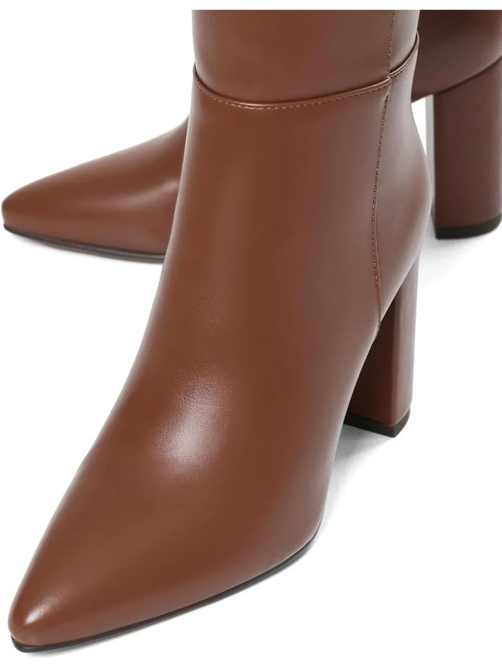 Women's Light Brown Chunky Heel Pointed Toe Non Slip Side Zipper Knee High Boots